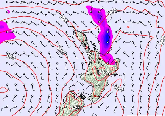 North Island forecast chart for Sunday, March 22nd, 2026 at 12:00 AM