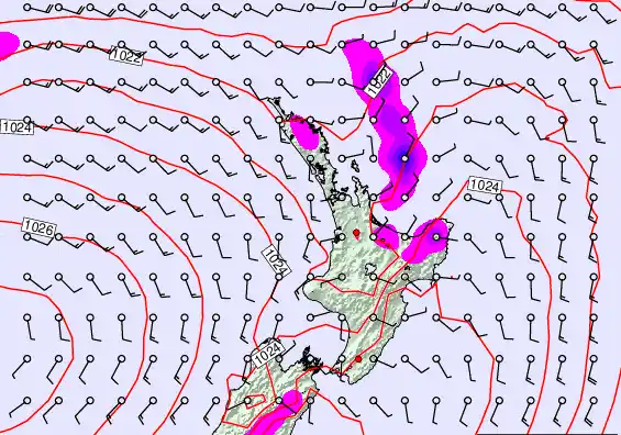 North Island forecast chart for Sunday, March 22nd, 2026 at 6:00 AM
