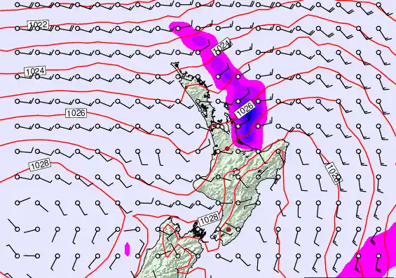 North Island forecast chart for Sunday, March 22nd, 2026 at 6:00 PM
