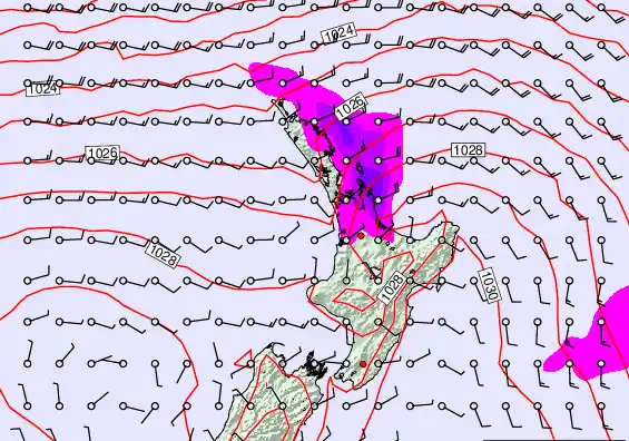 North Island forecast chart for Monday, March 23rd, 2026 at 12:00 AM