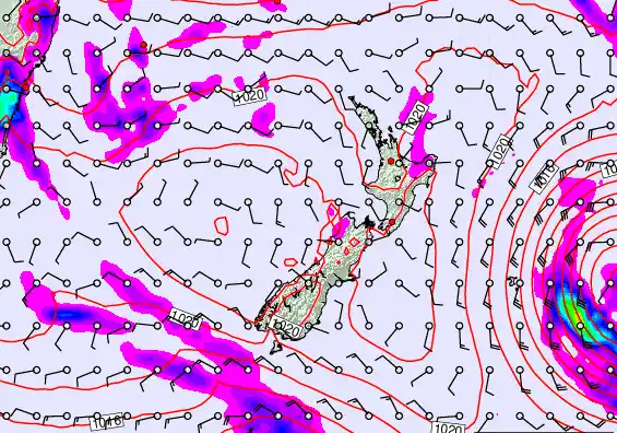 New Zealand forecast chart for Saturday, March 21st, 2026 at 6:00 AM