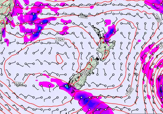 New Zealand forecast chart for Saturday, March 21st, 2026 at 6:00 PM