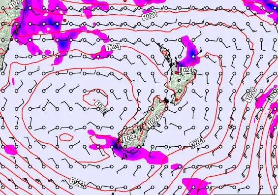 New Zealand forecast chart for Sunday, March 22nd, 2026 at 12:00 AM