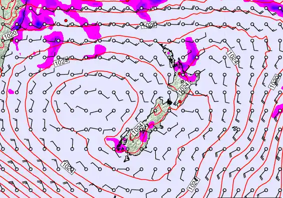 New Zealand forecast chart for Sunday, March 22nd, 2026 at 6:00 AM