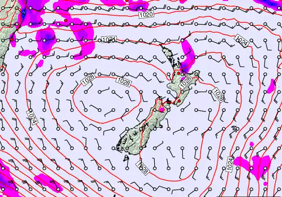 New Zealand forecast chart for Sunday, March 22nd, 2026 at 12:00 PM