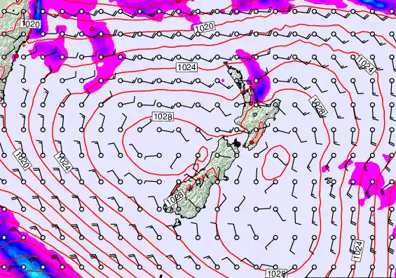 New Zealand forecast chart for Sunday, March 22nd, 2026 at 6:00 PM