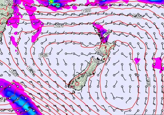 New Zealand forecast chart for Monday, March 23rd, 2026 at 12:00 AM
