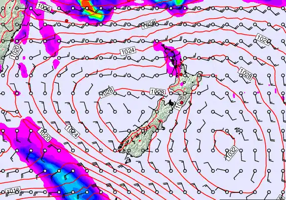 New Zealand forecast chart for Monday, March 23rd, 2026 at 6:00 AM