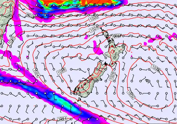 New Zealand forecast chart for Monday, March 23rd, 2026 at 6:00 PM