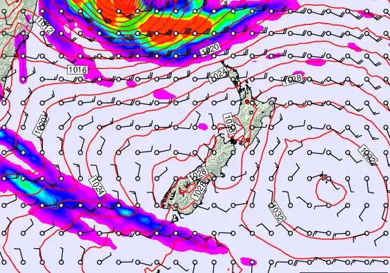 New Zealand forecast chart for Tuesday, March 24th, 2026 at 6:00 AM