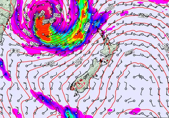 New Zealand forecast chart for Wednesday, March 25th, 2026 at 12:00 AM