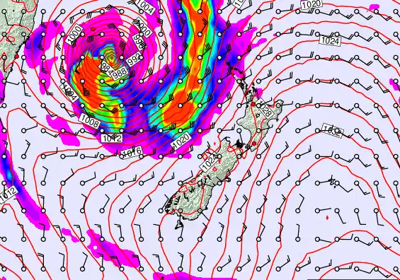 New Zealand forecast chart for Wednesday, March 25th, 2026 at 6:00 AM
