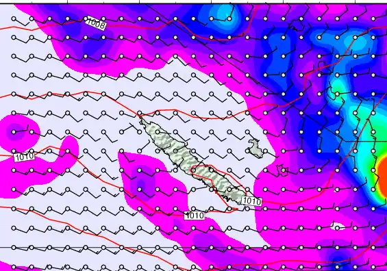 New Caledonia forecast chart for Friday, March 20th, 2026 at 6:00 PM
