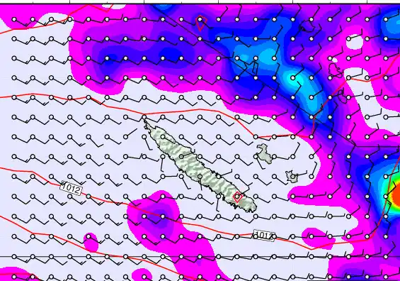 New Caledonia forecast chart for Saturday, March 21st, 2026 at 12:00 AM