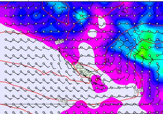 New Caledonia forecast chart for Saturday, March 21st, 2026 at 6:00 AM