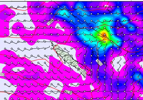 New Caledonia forecast chart for Saturday, March 21st, 2026 at 6:00 PM