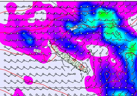 New Caledonia forecast chart for Sunday, March 22nd, 2026 at 12:00 AM
