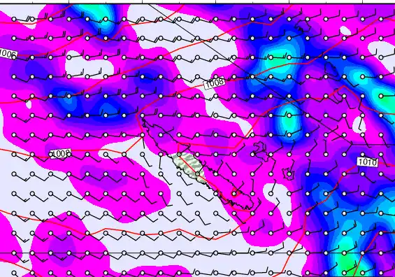 New Caledonia forecast chart for Sunday, March 22nd, 2026 at 6:00 AM