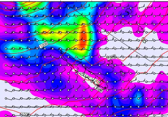 New Caledonia forecast chart for Sunday, March 22nd, 2026 at 6:00 PM