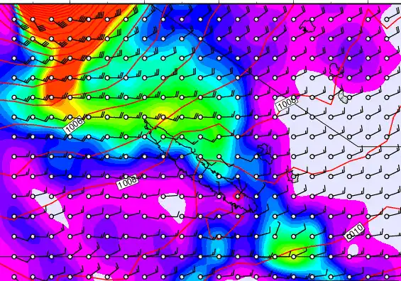 New Caledonia forecast chart for Monday, March 23rd, 2026 at 12:00 AM
