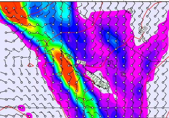 New Caledonia forecast chart for Wednesday, March 25th, 2026 at 12:00 AM