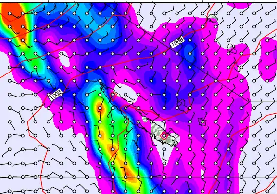 New Caledonia forecast chart for Wednesday, March 25th, 2026 at 6:00 AM