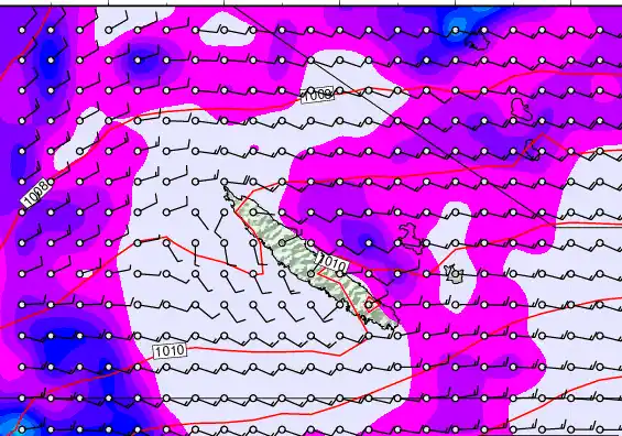 New Caledonia forecast chart for Friday, March 27th, 2026 at 6:00 AM