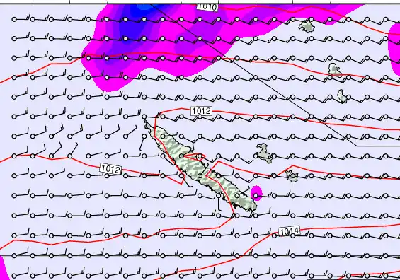 New Caledonia forecast chart for Saturday, March 28th, 2026 at 12:00 AM