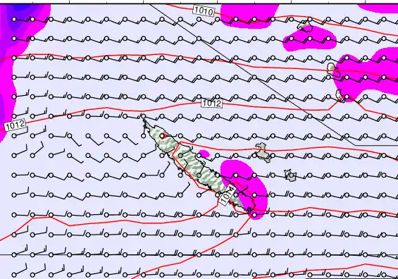 New Caledonia forecast chart for Saturday, March 28th, 2026 at 12:00 PM