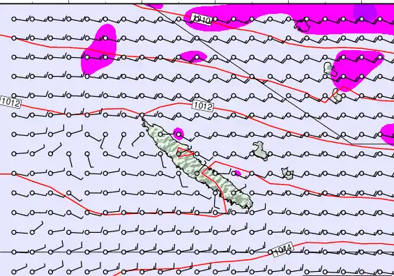 New Caledonia forecast chart for Sunday, March 29th, 2026 at 12:00 AM