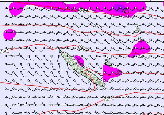 New Caledonia forecast chart for Sunday, March 29th, 2026 at 6:00 AM