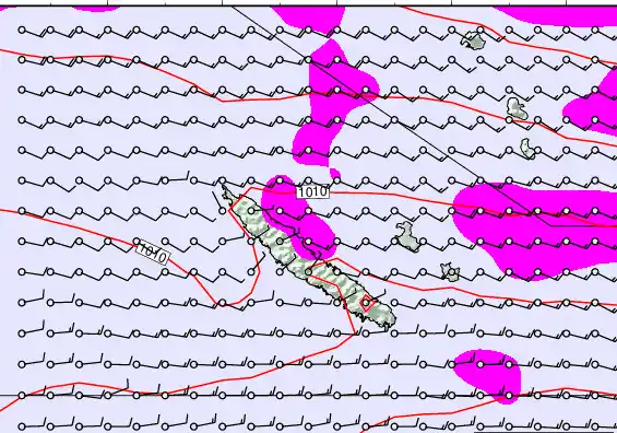 New Caledonia forecast chart for Sunday, March 29th, 2026 at 6:00 PM