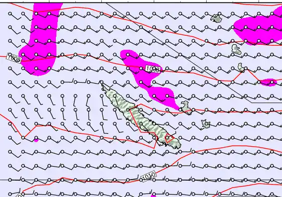 New Caledonia forecast chart for Monday, March 30th, 2026 at 6:00 AM
