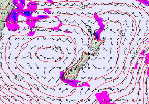 New Zealand forecast chart for Sunday, March 22nd, 2026 at 12:00 AM