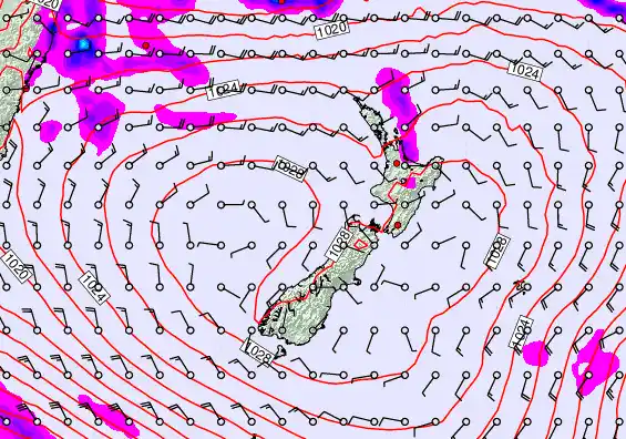 New Zealand forecast chart for Sunday, March 22nd, 2026 at 12:00 PM