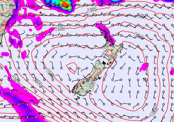 New Zealand forecast chart for Monday, March 23rd, 2026 at 12:00 AM