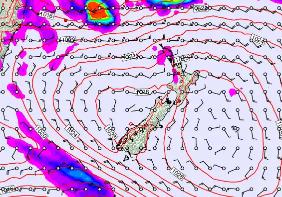 New Zealand forecast chart for Monday, March 23rd, 2026 at 6:00 AM