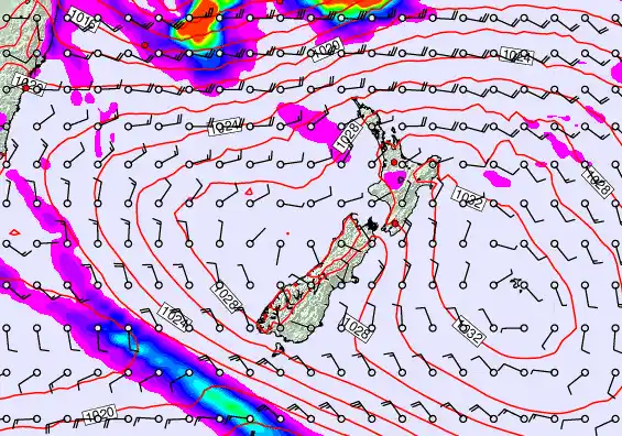 New Zealand forecast chart for Monday, March 23rd, 2026 at 12:00 PM