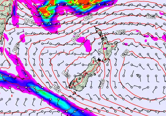 New Zealand forecast chart for Monday, March 23rd, 2026 at 6:00 PM