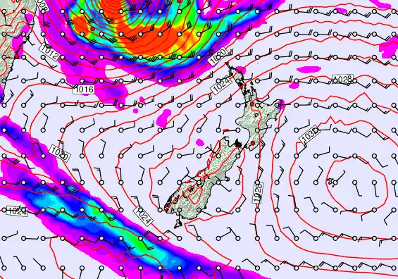 New Zealand forecast chart for Tuesday, March 24th, 2026 at 6:00 AM
