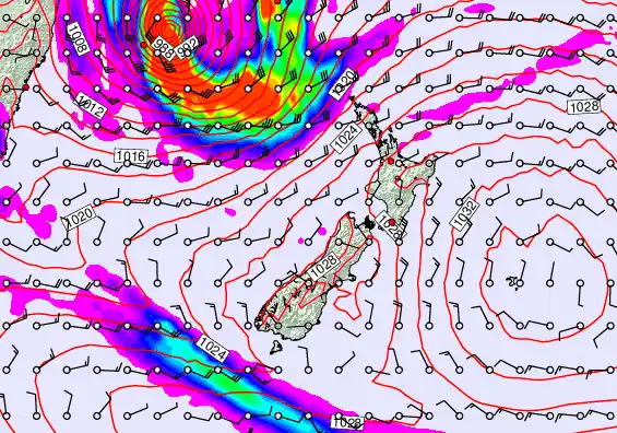 New Zealand forecast chart for Tuesday, March 24th, 2026 at 12:00 PM