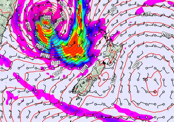 New Zealand forecast chart for Wednesday, March 25th, 2026 at 12:00 AM