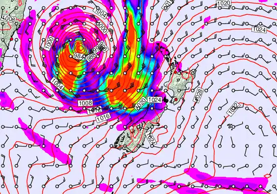 New Zealand forecast chart for Wednesday, March 25th, 2026 at 6:00 AM