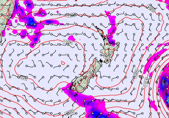 New Zealand forecast chart for Saturday, March 21st, 2026 at 6:00 PM