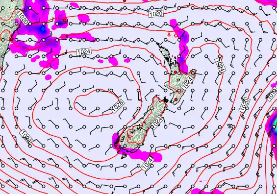 New Zealand forecast chart for Sunday, March 22nd, 2026 at 12:00 AM