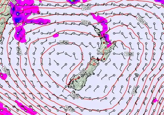 New Zealand forecast chart for Sunday, March 22nd, 2026 at 12:00 PM
