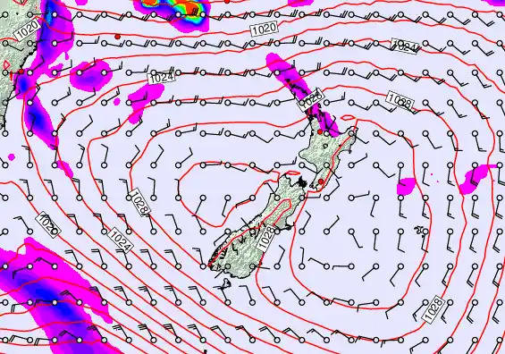 New Zealand forecast chart for Monday, March 23rd, 2026 at 12:00 AM