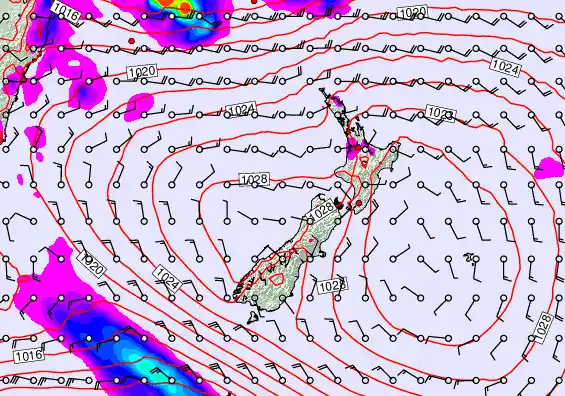 New Zealand forecast chart for Monday, March 23rd, 2026 at 6:00 AM