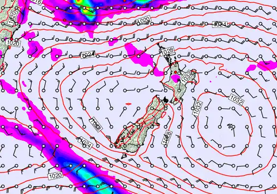 New Zealand forecast chart for Monday, March 23rd, 2026 at 12:00 PM