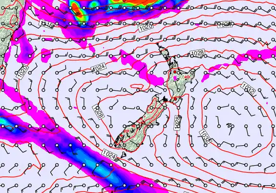 New Zealand forecast chart for Monday, March 23rd, 2026 at 6:00 PM